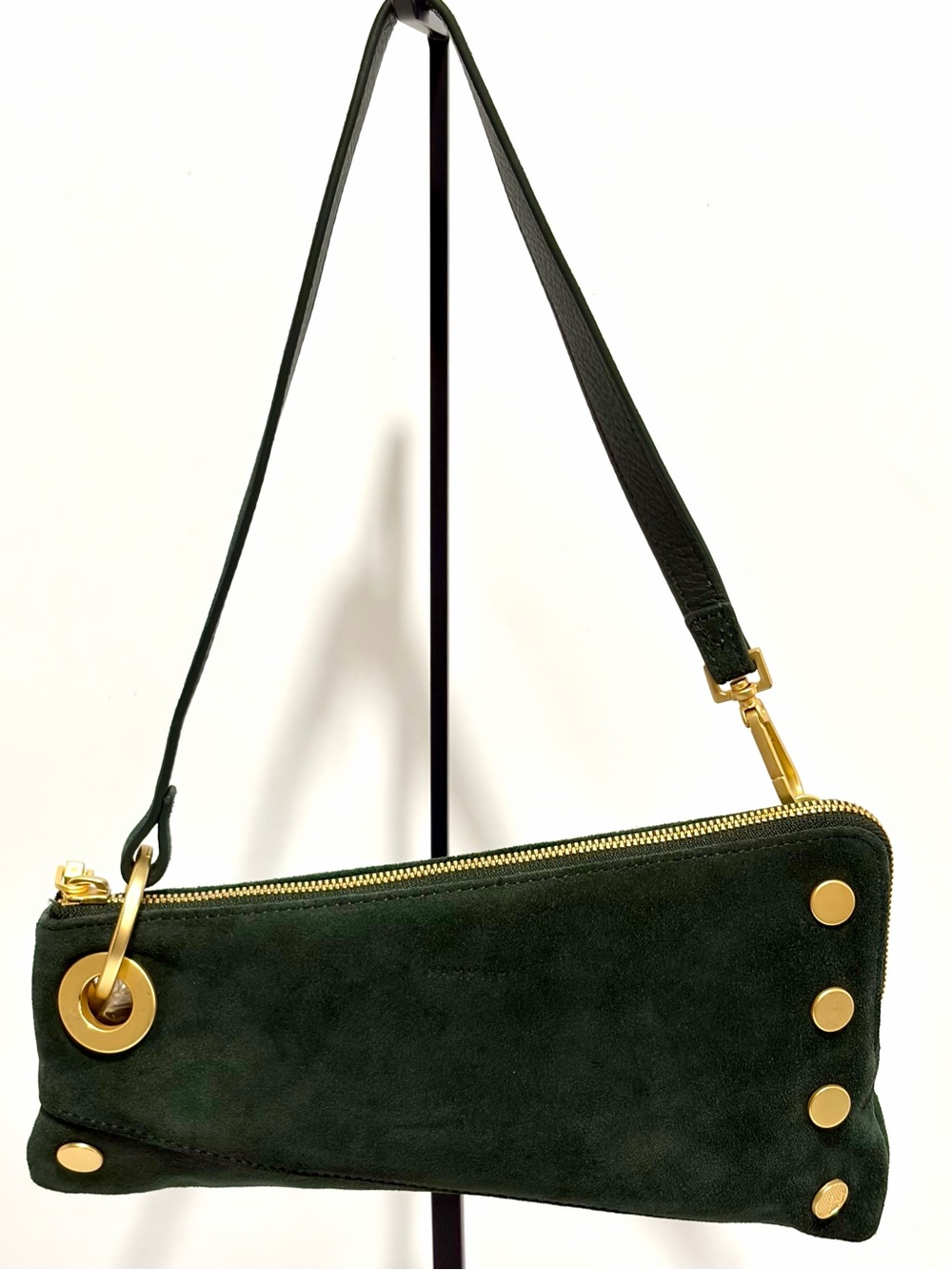 Hammitt Nash Pochette In Green Room Suede With Brushed Gold Hardware Rare